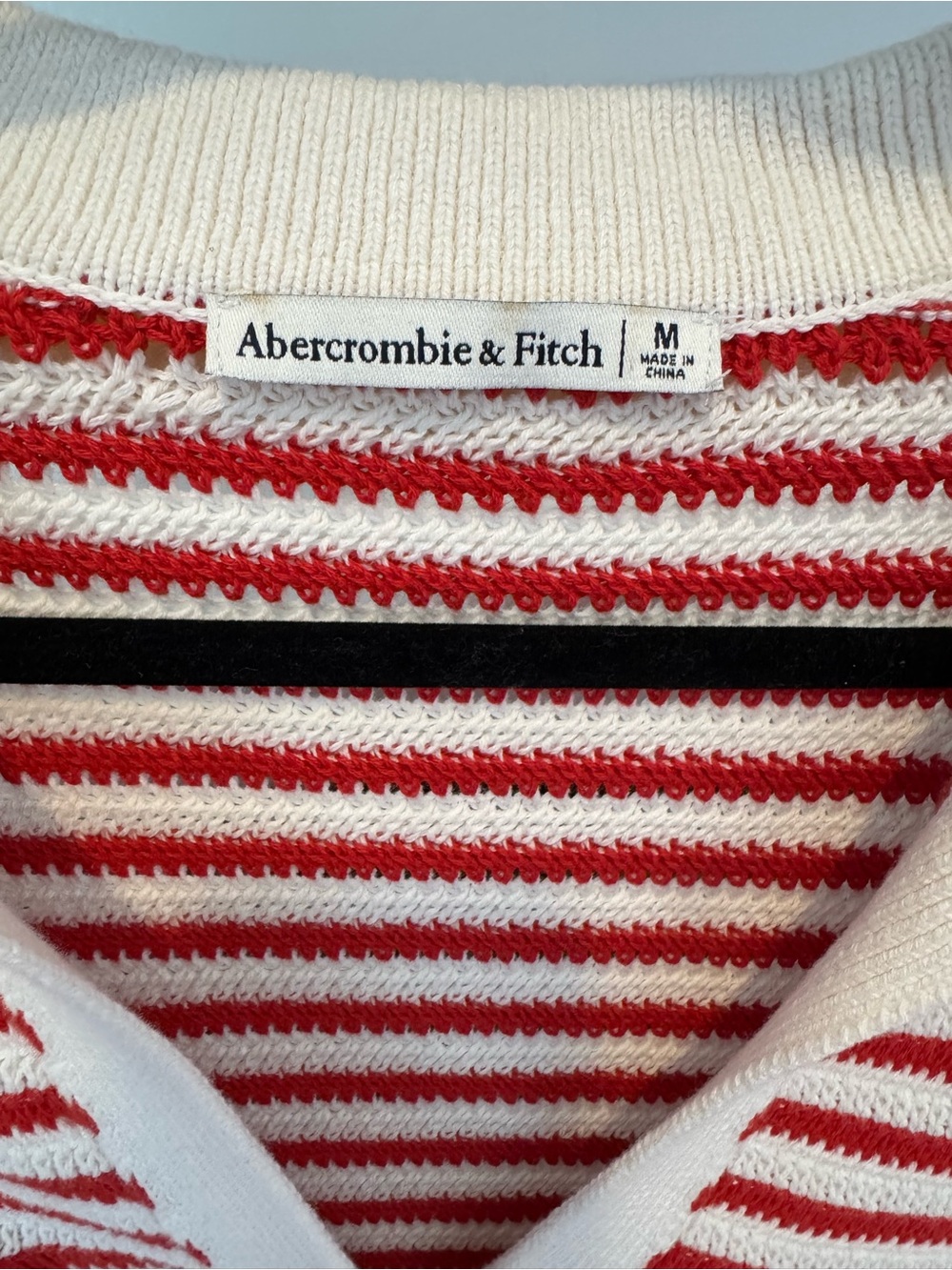 Abercrombie & Fitch Red and White Striped Short-Sleeve Polo Cardigan - Picture 3 of 3